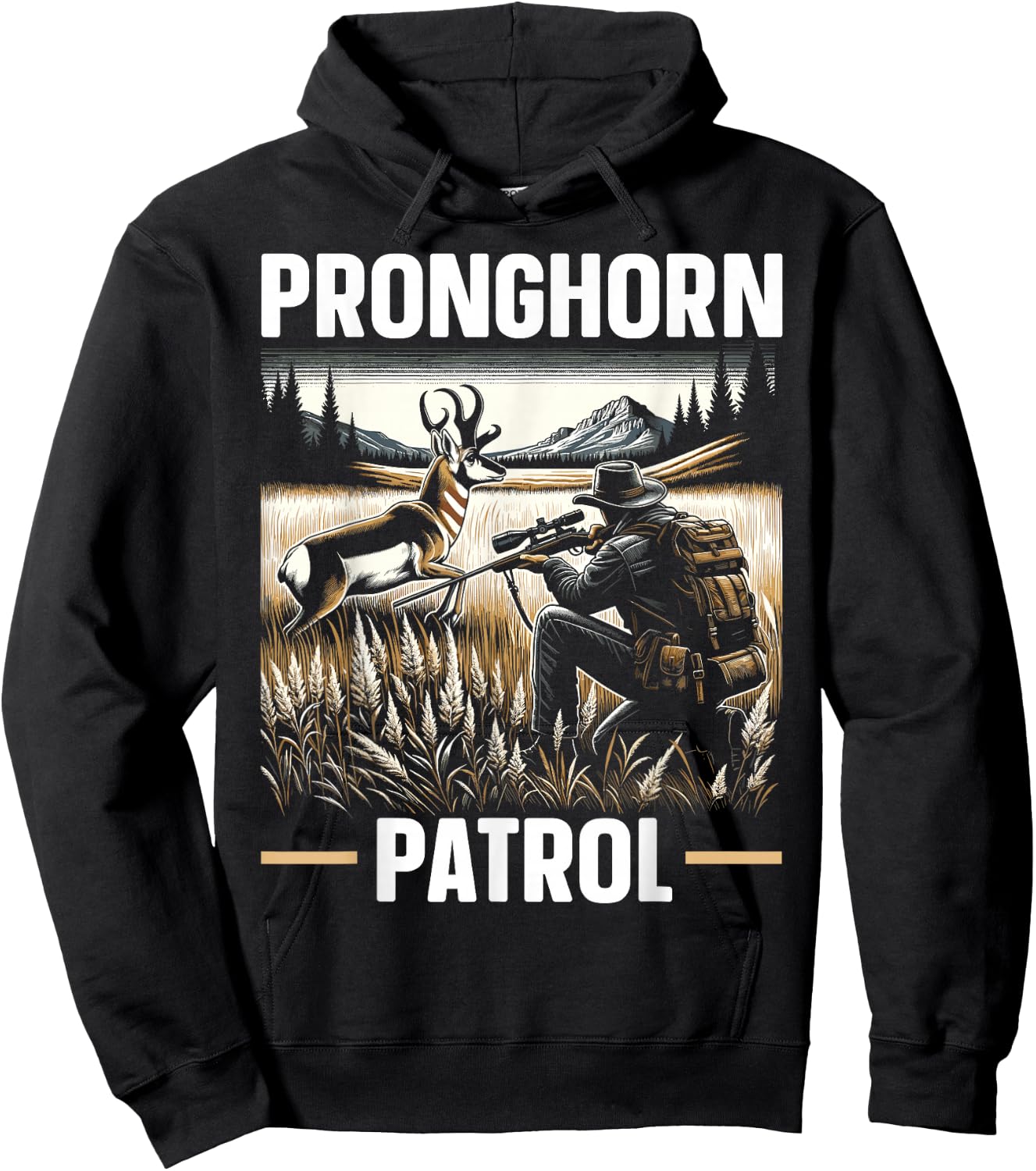 Pronghorn Hunter Animal Hunt Rifle Antelope Hunting Hoodie - Hoodie | Black