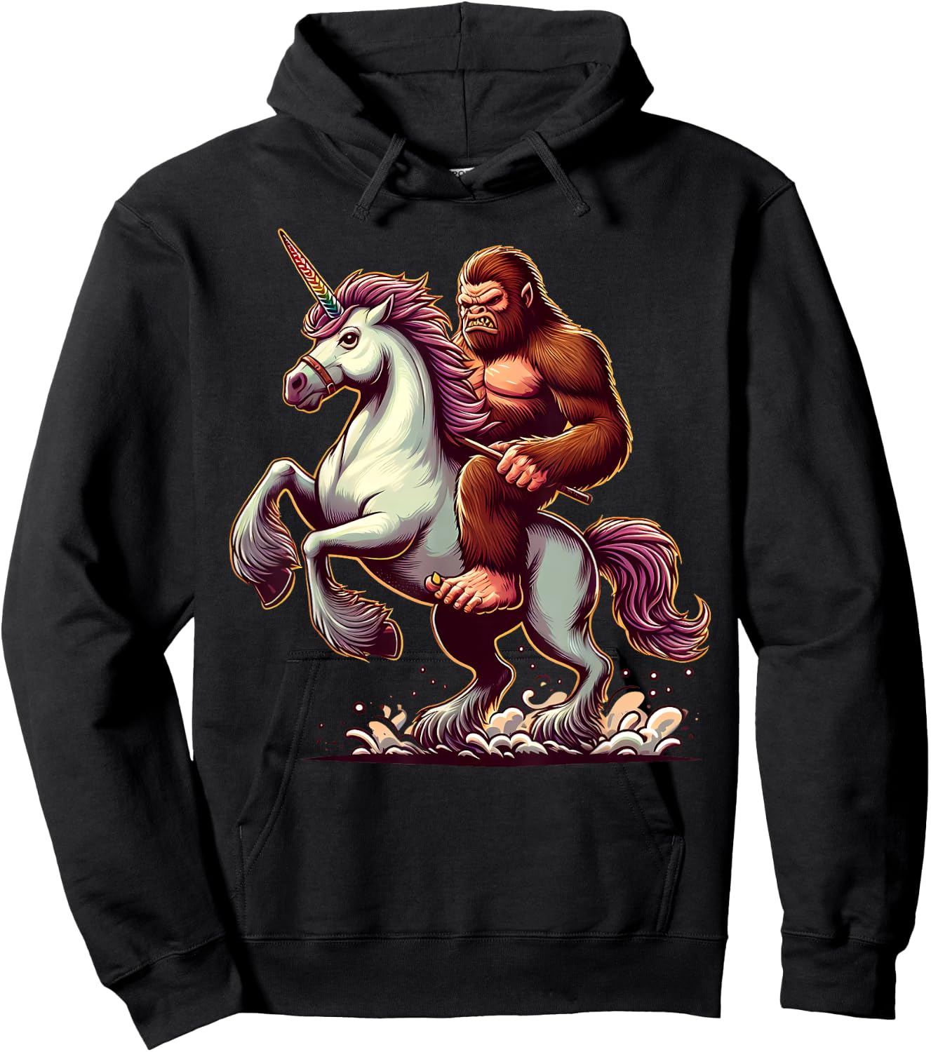 Bigfoot Riding Unicorn, Funny Sasquatch Hoodie - Hoodie | Black