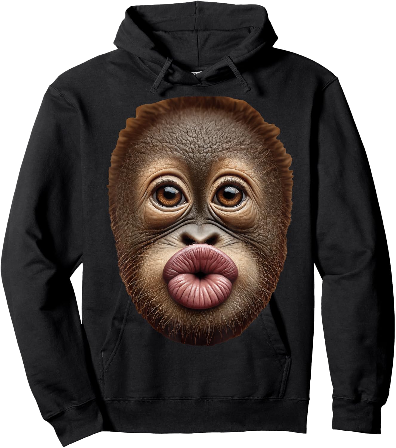 Baby Orangutan Ape Monkey Face Stomach Funny Cute Kiss Lips Hoodie - Hoodie | Black