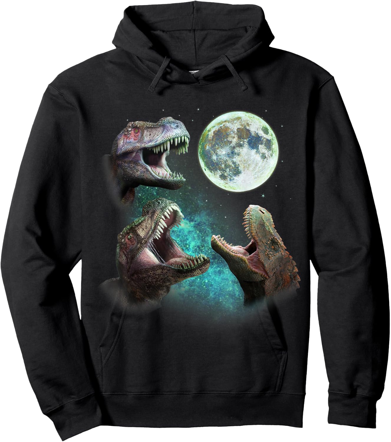 Three T-Rex Dinosaurs Howl at Moon 3 Wolves Parody Hoodie - Hoodie | Black