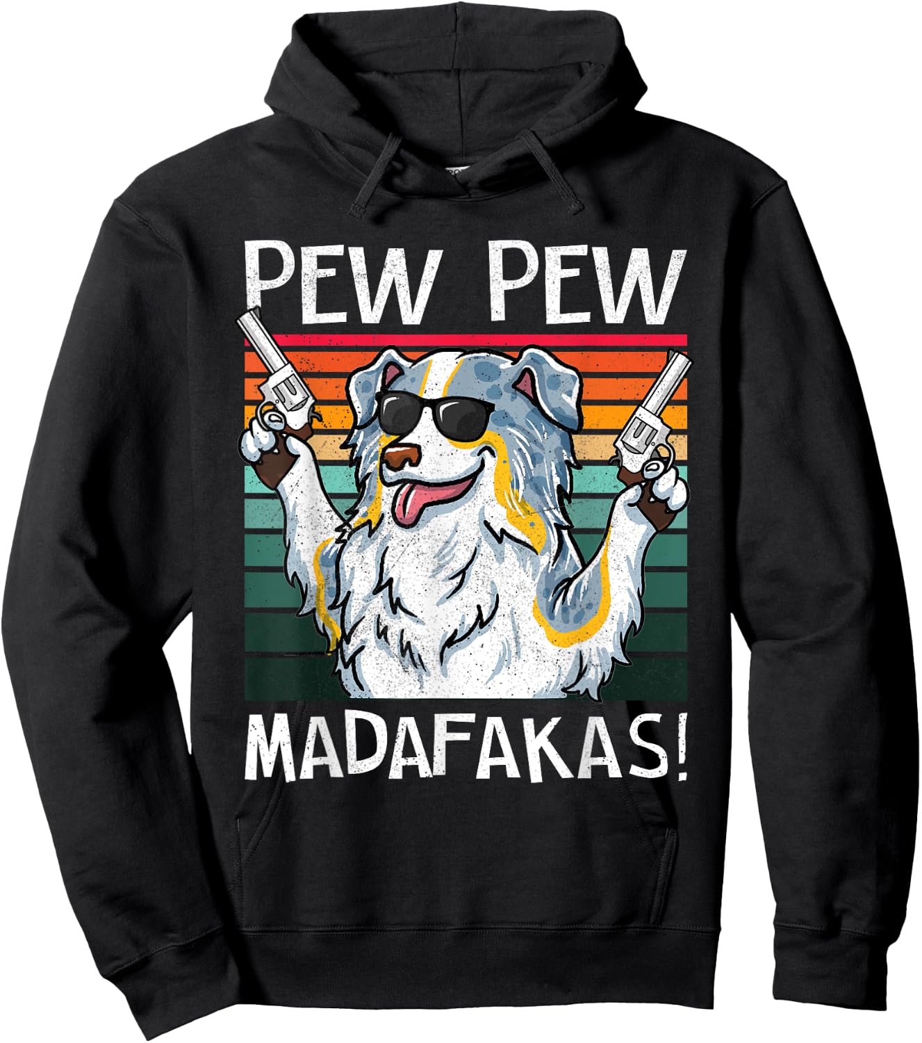 Australian Shepherd Pew Pew Dog Vintage Retro Sunset Dogs Women Hoodie - Hoodie | Black