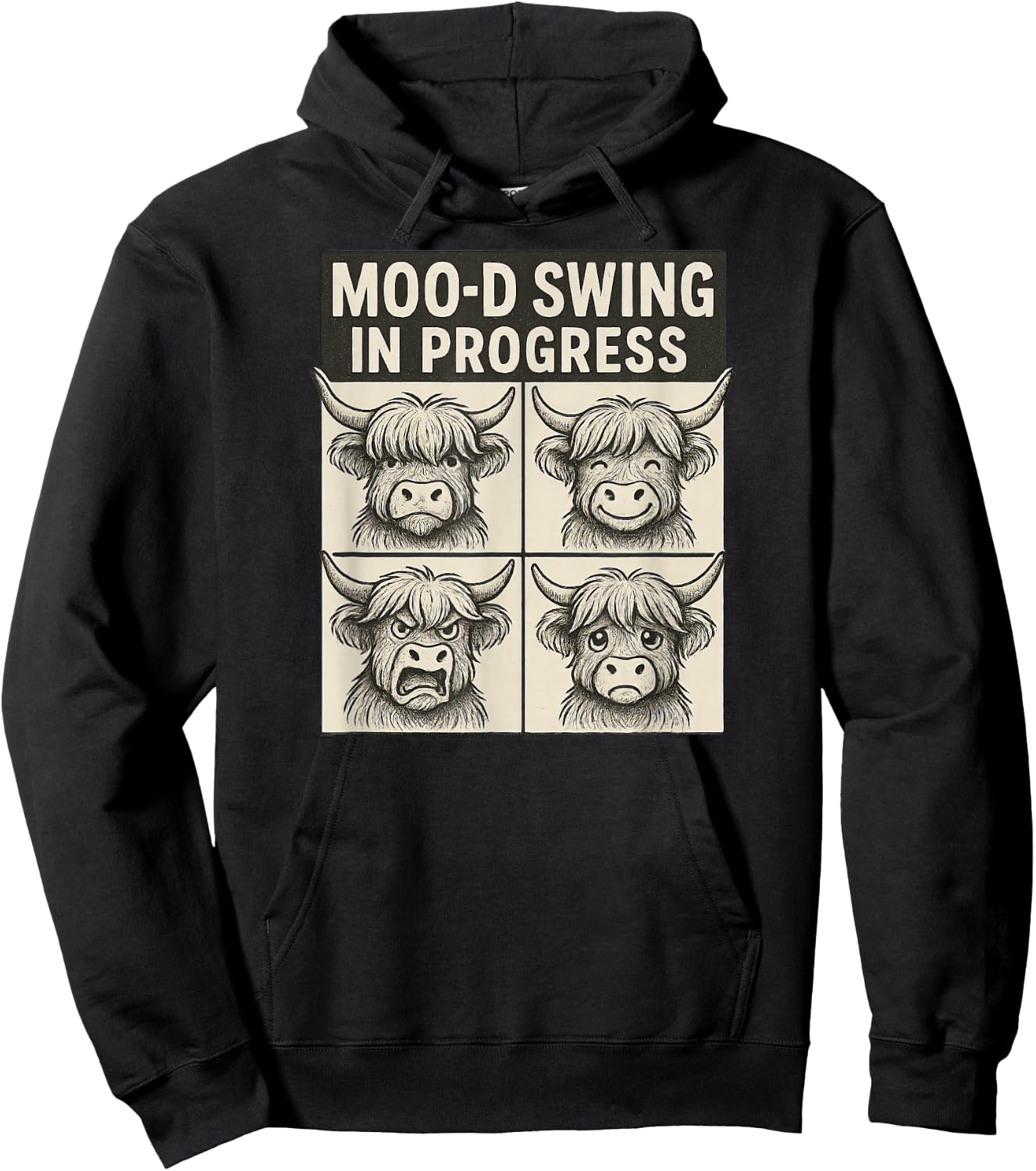 Moo-d Swing in Progress Funny Cow Pun Hoodie - Hoodie | Black