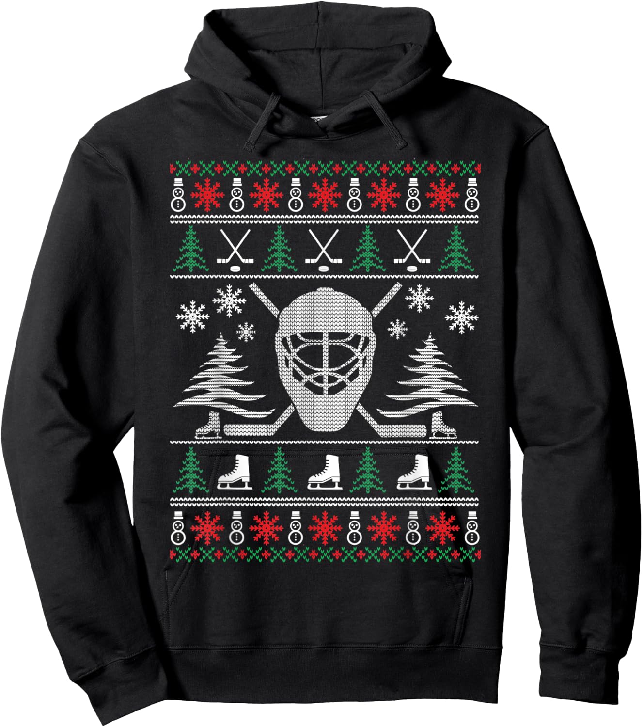 Ugly Sweater Christmas Helmet Ice Hockey For Hockey Lovers Hoodie - Hoodie | Black