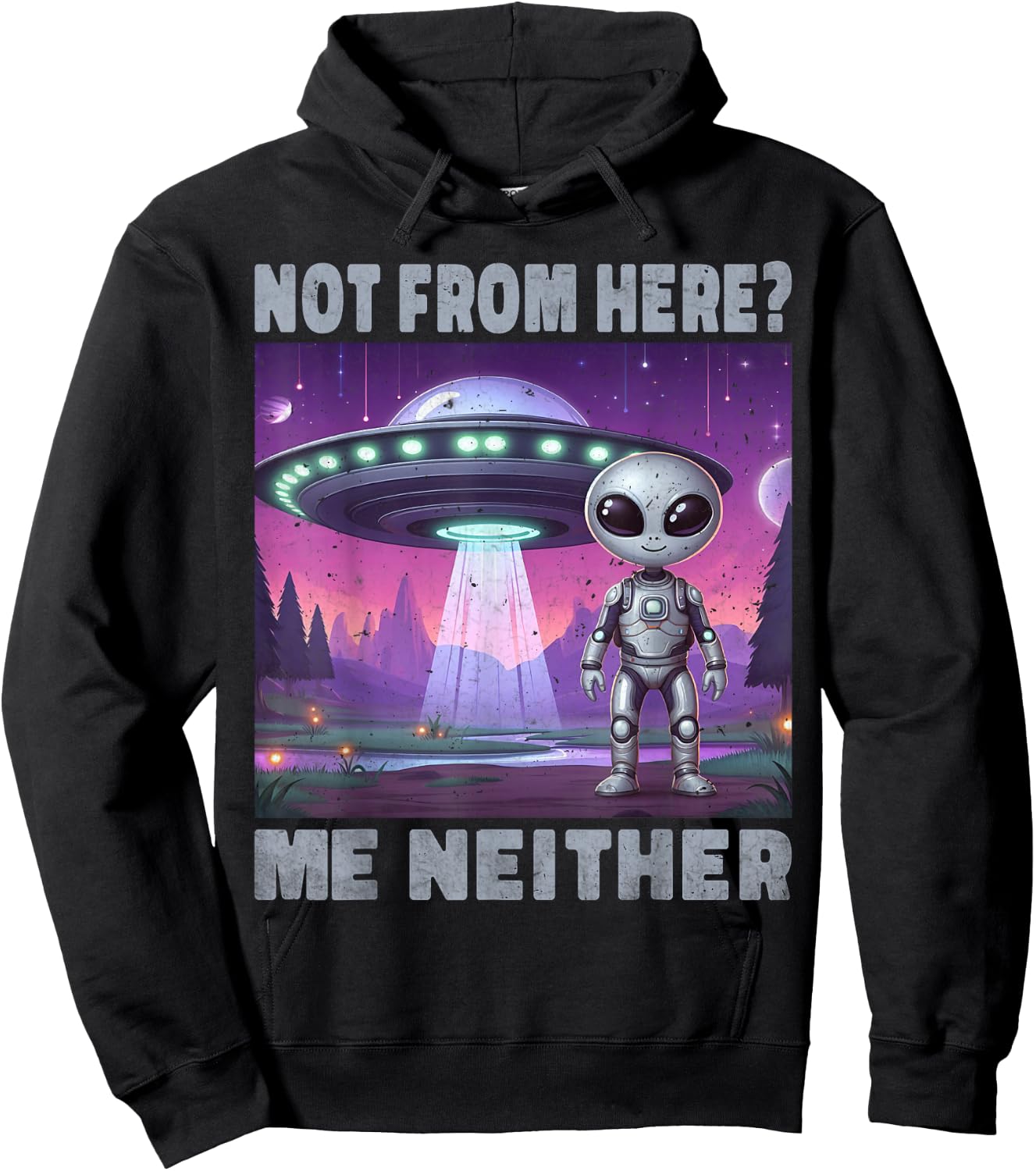 Funny Aliens UFO Alien Spaceship Man Woman Boy Humour , Black, S Hoodie - Hoodie | Black