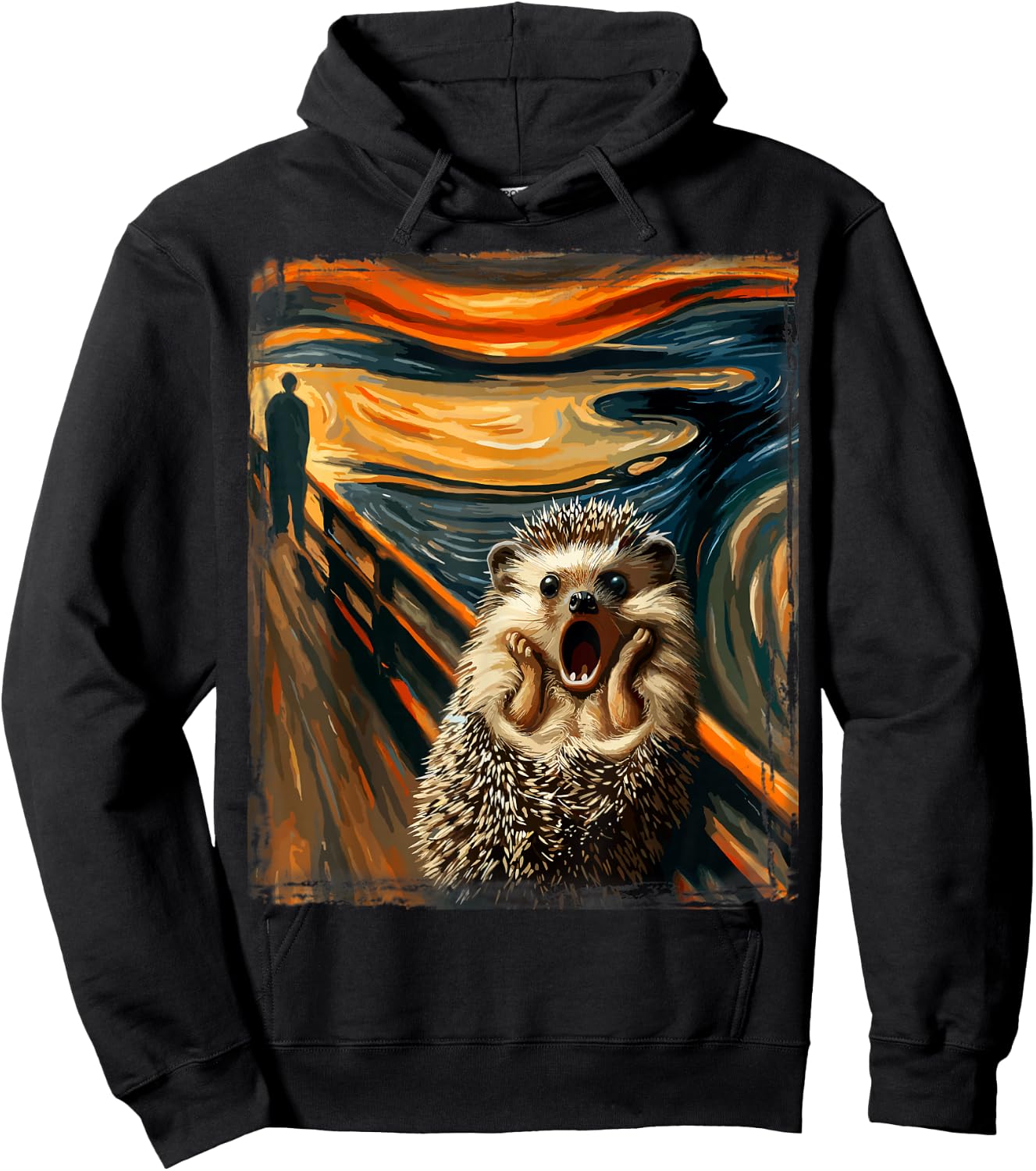 Artsy Scream Parody Funny Animal Painting Art Humor Hedgehog Hoodie - Hoodie | Black
