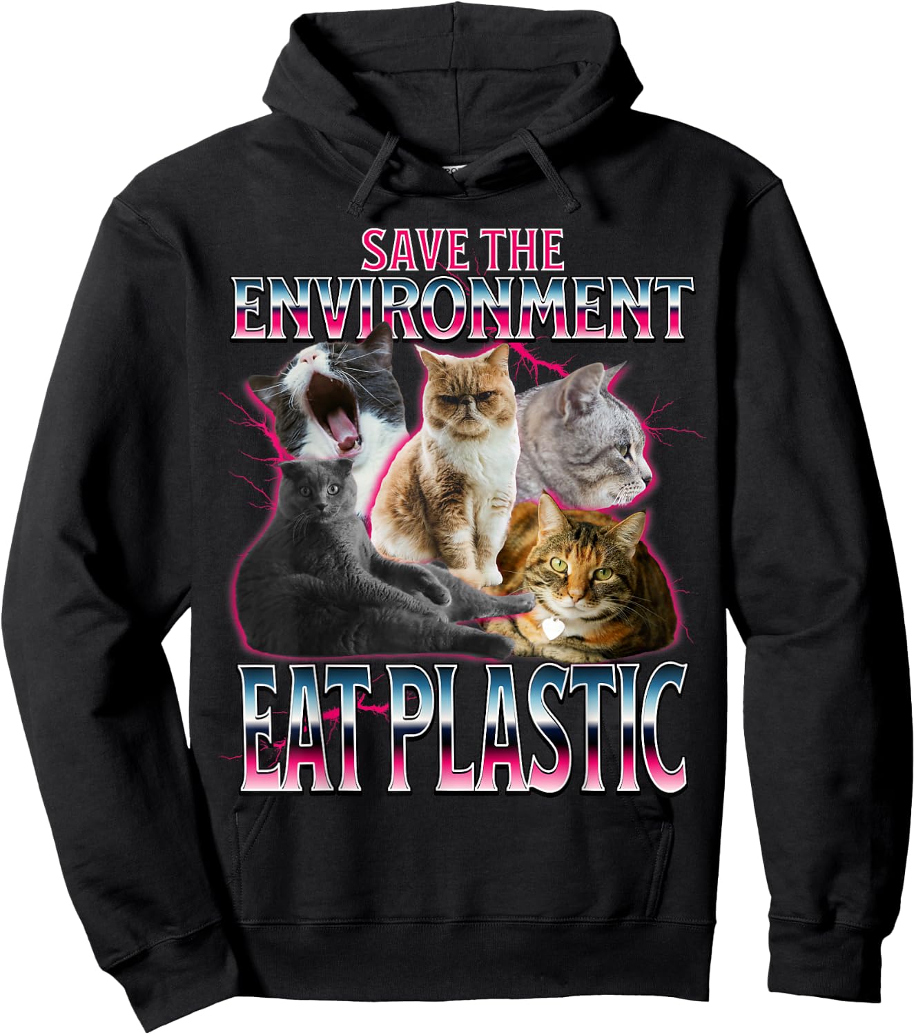Save the Environment Eat Plastic Cute Funny Cat Meme Hoodie - Hoodie | Black