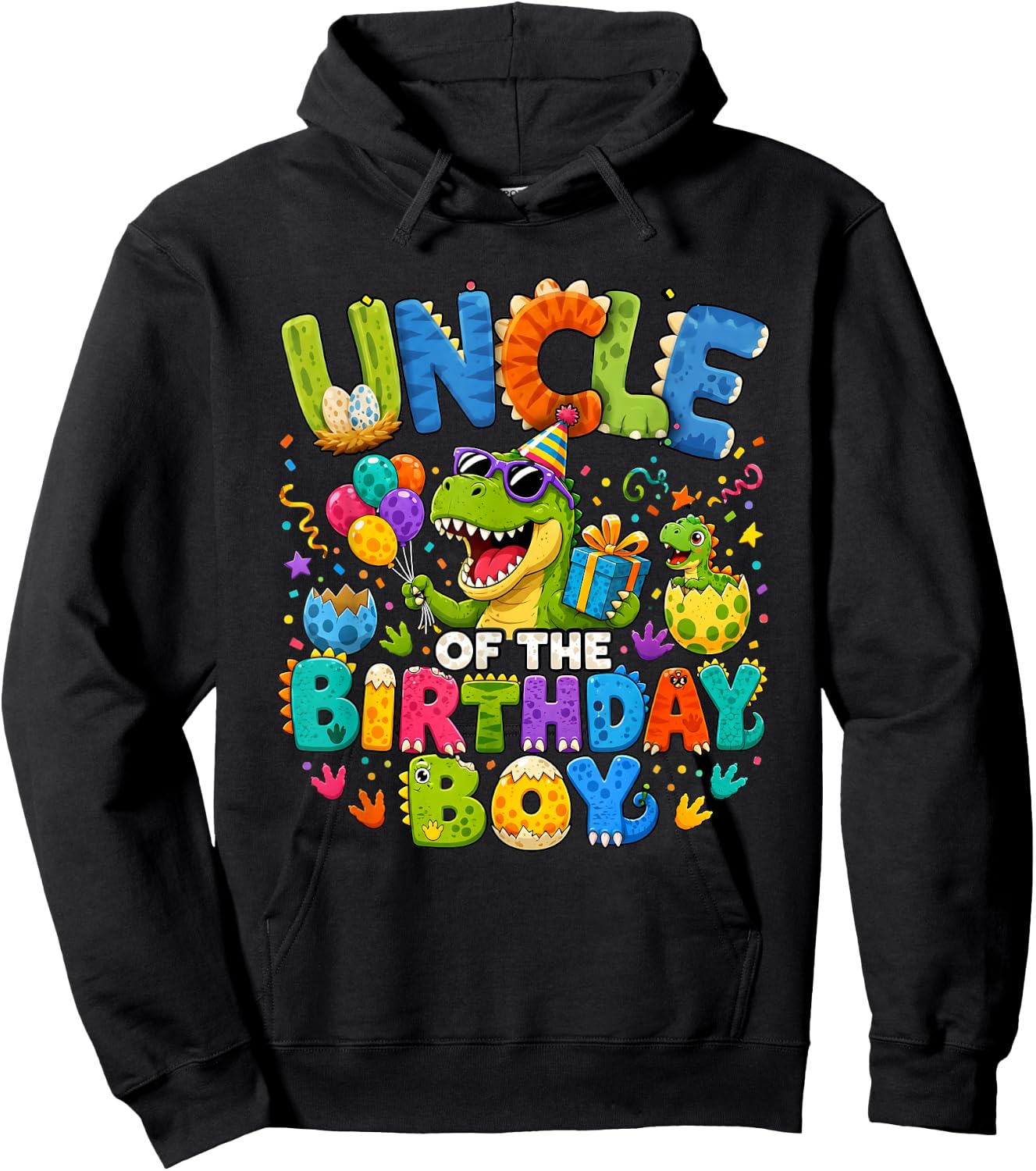 Uncle of The Birthday Boy Dinosaur T-Rex Hoodie - Hoodie | Black