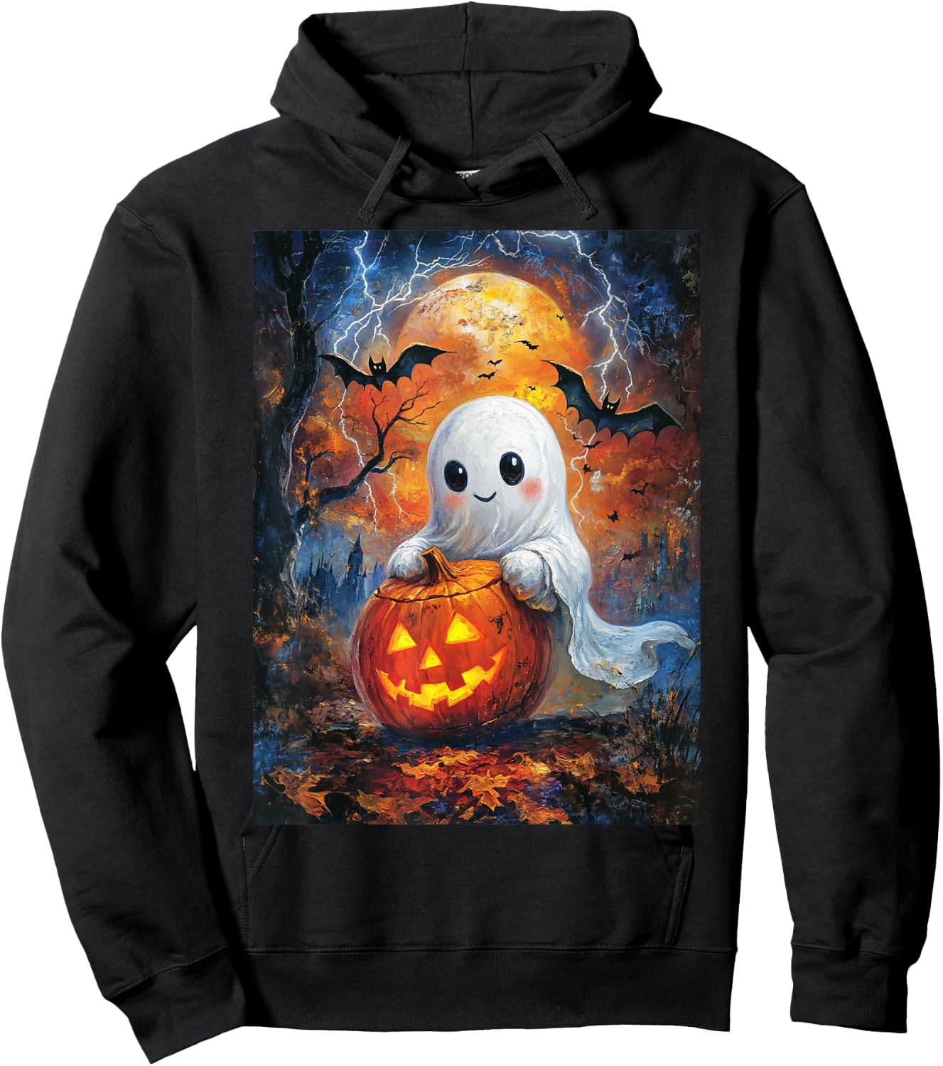 Halloween Pumpkin Design Girls Boys Kids Ghost Halloween Hoodie - Hoodie | Black