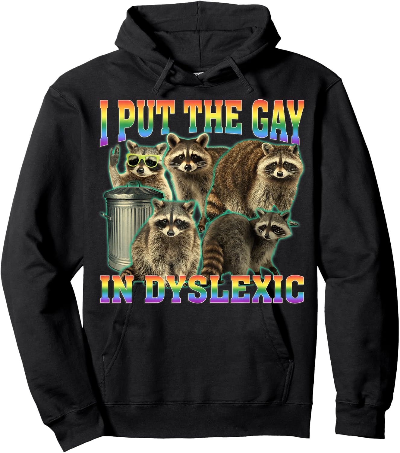 I Put The Gay in Dyslexic Funny Raccoon Meme Bootleg Hoodie - Hoodie | Black