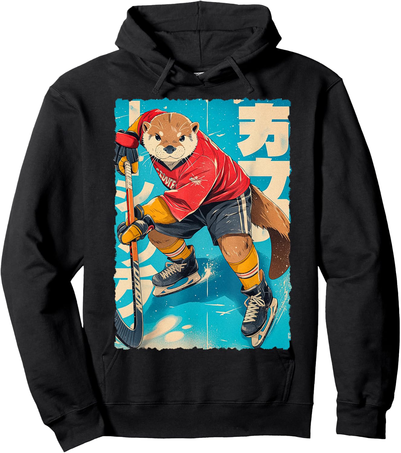 Manga amusant - Joueur de hockey sur glace - Art japonais - Loutre - Pour enfants Hoodie - Hoodie | Black