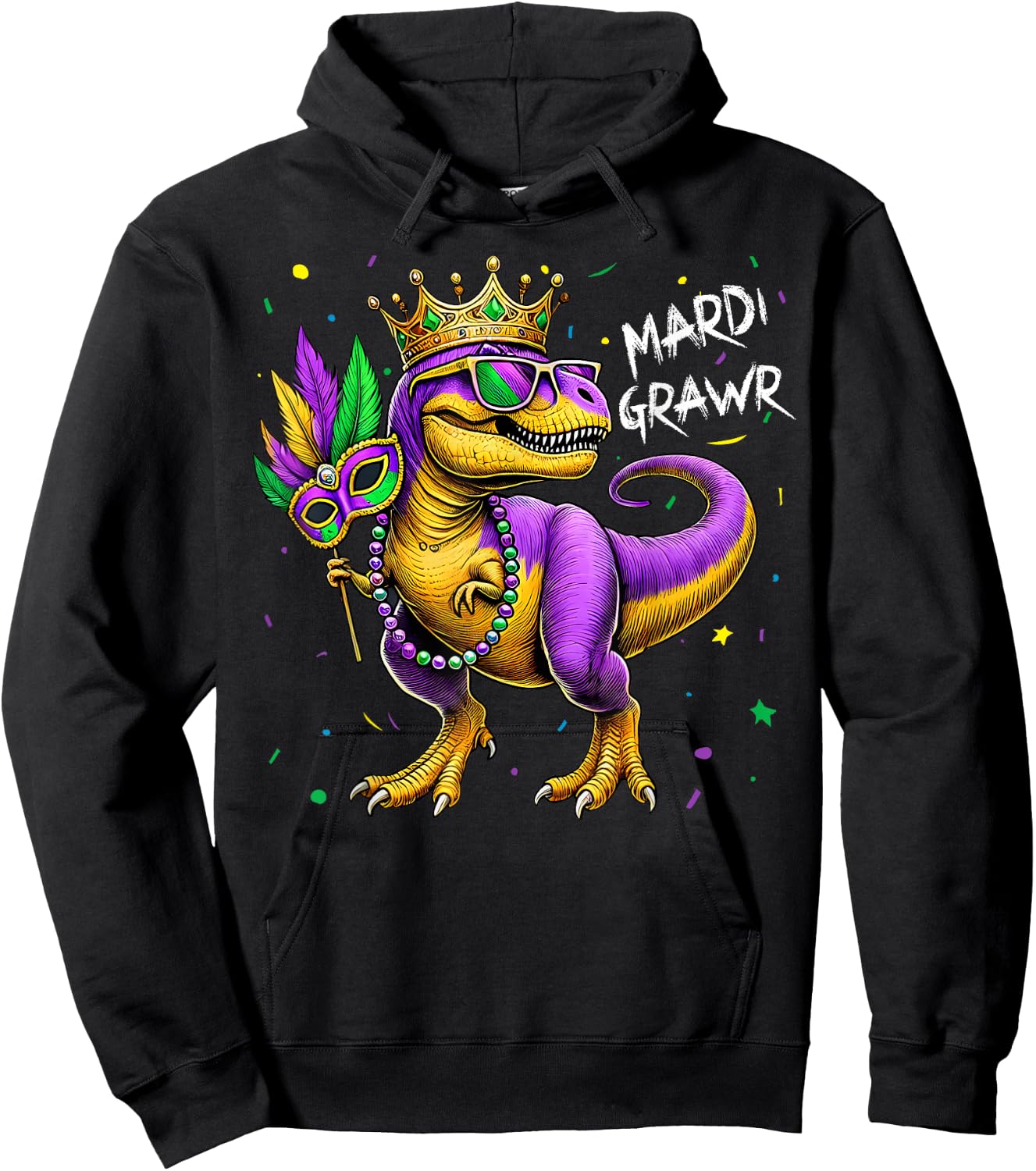 Mardi Gras T Rex Dinosaur Mardi Grawr Bead Costume Boys Kids Hoodie - Hoodie | Black