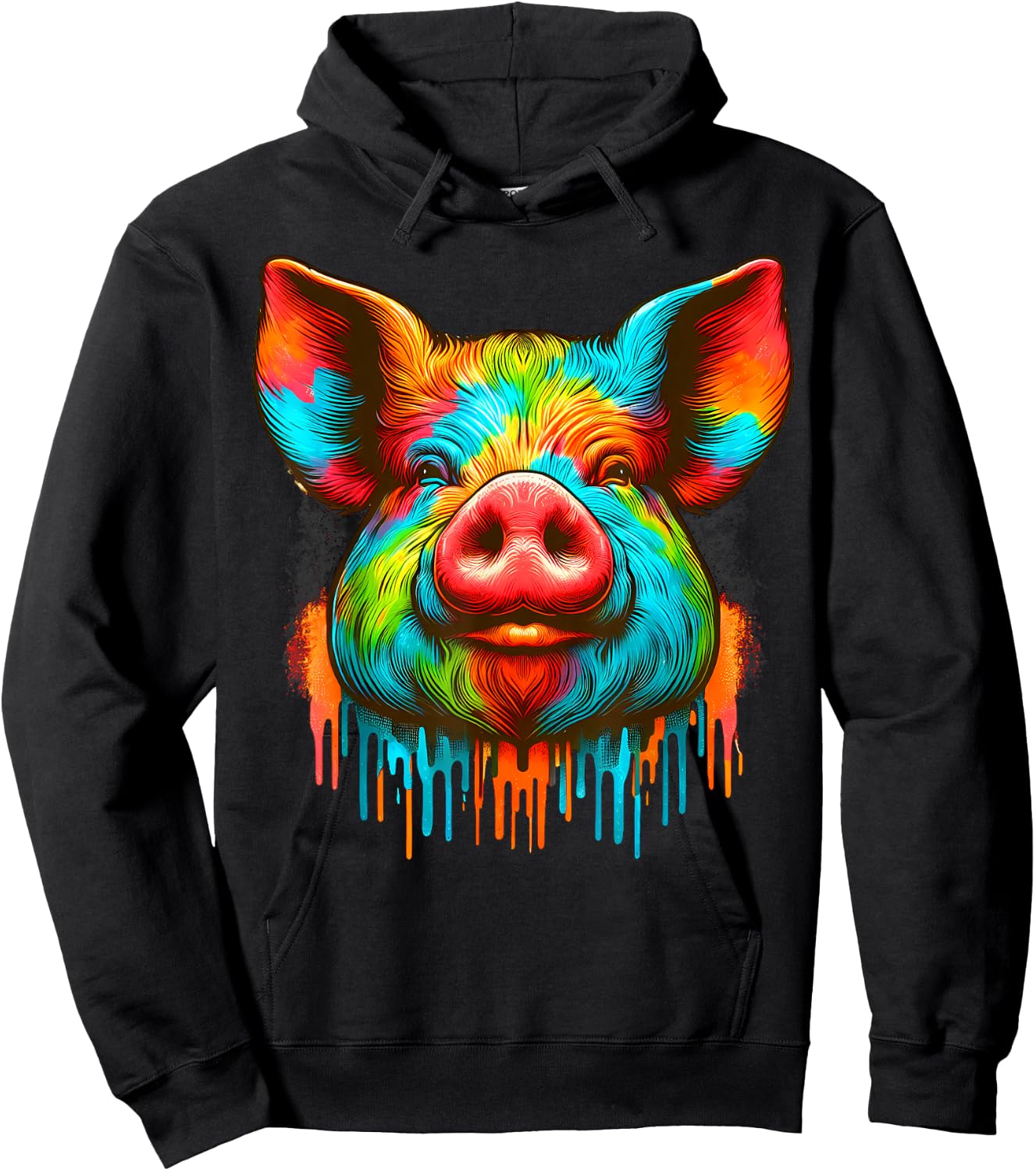 Cool Pig Graphic Spirit Animal Illustration Tie Dye Art Hoodie - Hoodie | Black