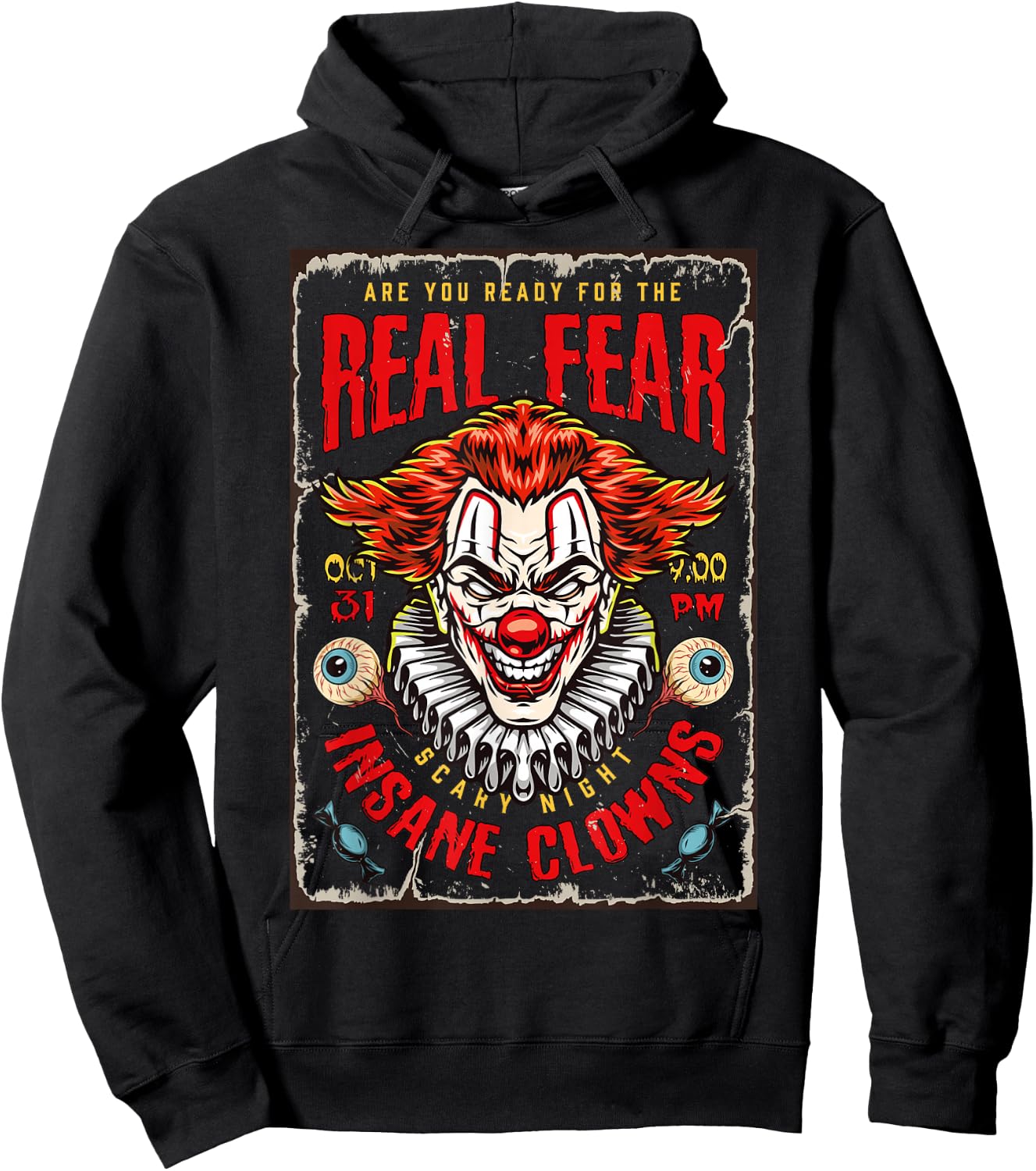 Horror Night Halloween Party Scary Clown Poster Vintage Hoodie - Hoodie | Black
