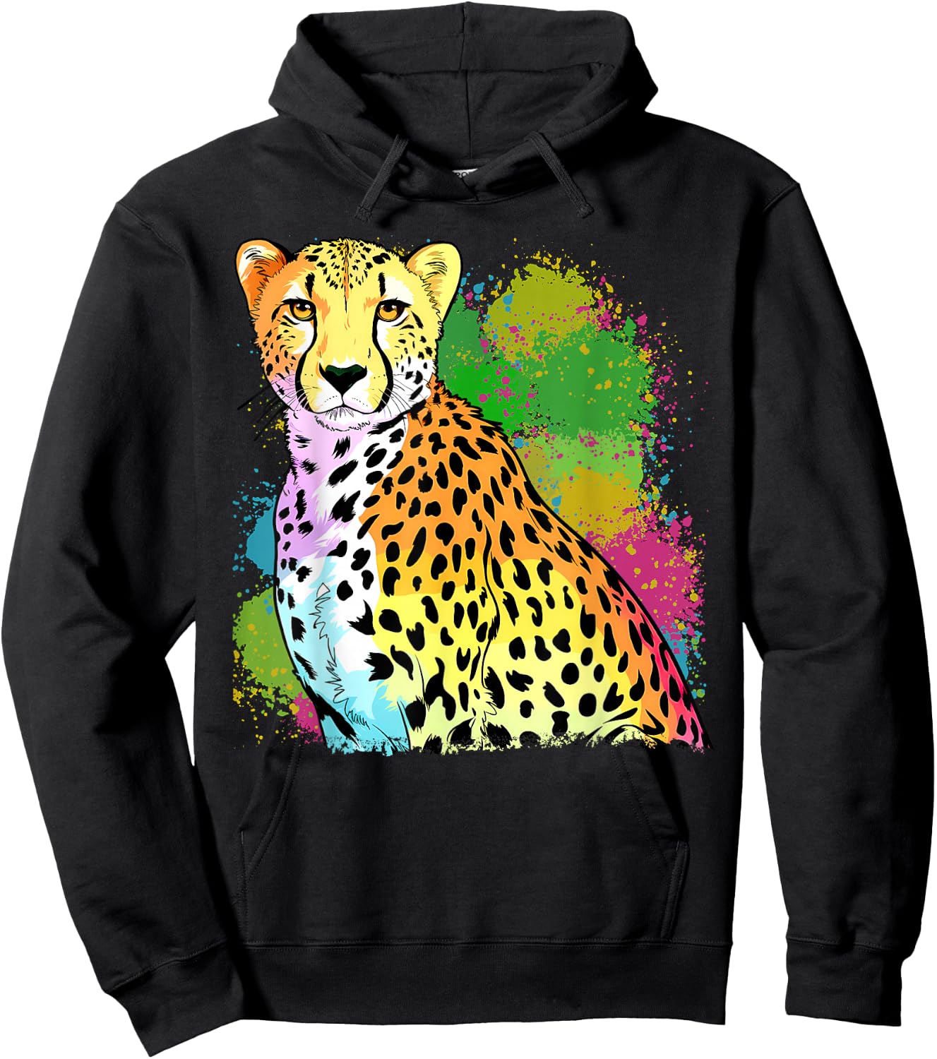 Colorful Rainbow Cheetah Graphic Hoodie - Hoodie | Black