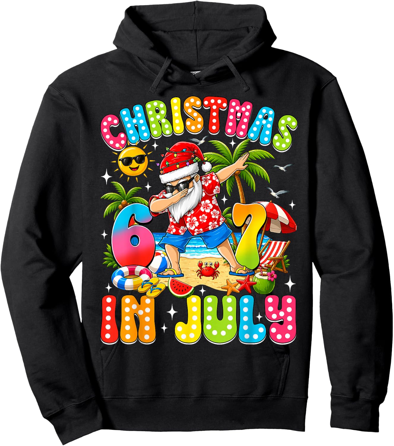 Christmas in July Funny Dabbing Santa 6 7 Six Seven Summer Hoodie - Hoodie | Black