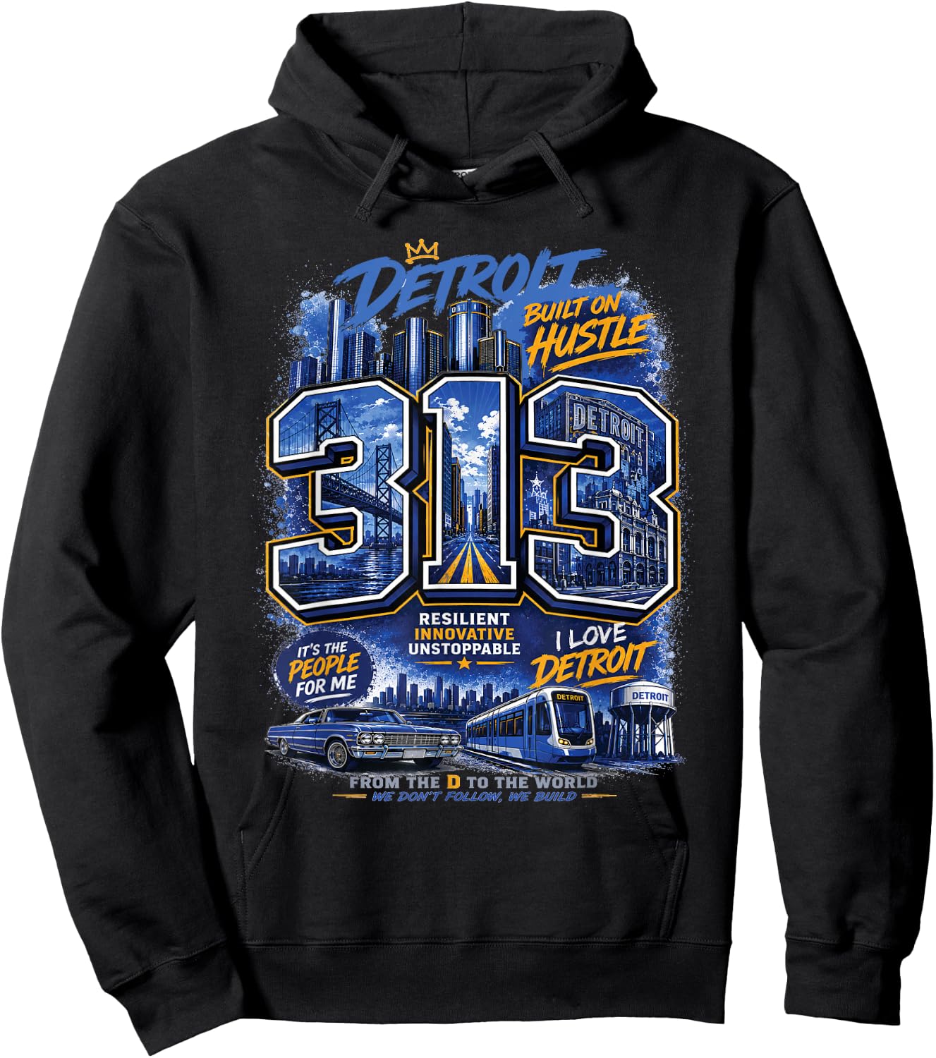 Detroit 313 Hustle Hometown Urban Hoodie - Hoodie | Black