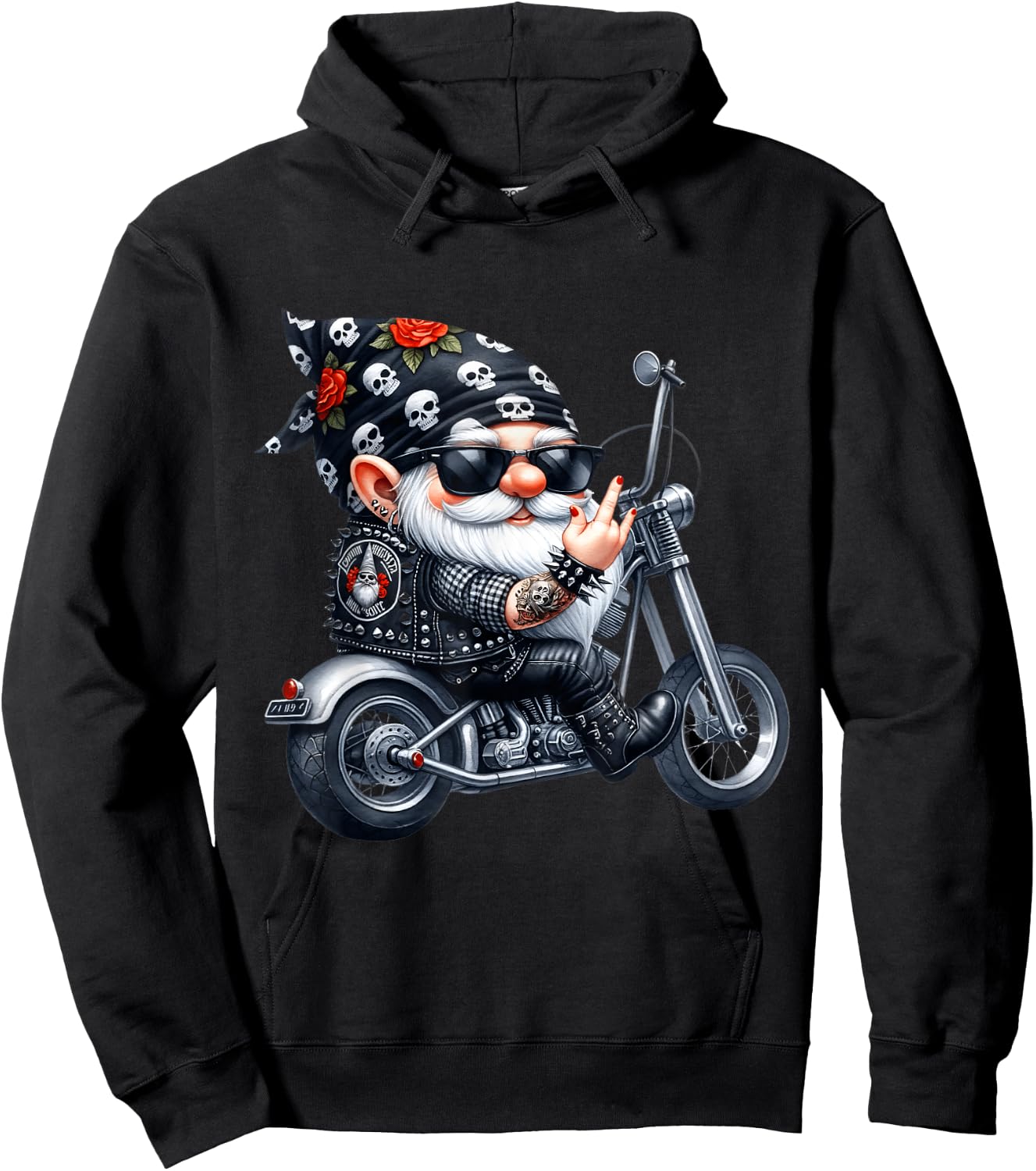 Cool Tattoo Gnome Graphic Women Funny Motorcycle Hoodie - Hoodie | Black