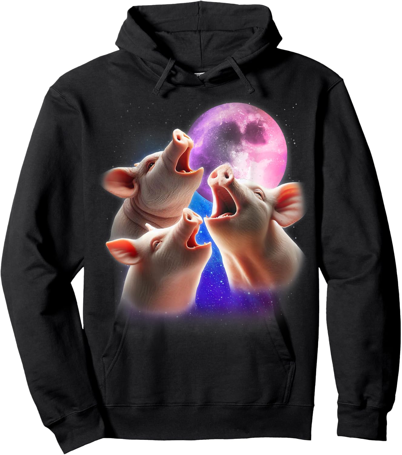 3 Pigs Howling At The Moon Funny Pig Animal Lover Farmer Hoodie - Hoodie | Black