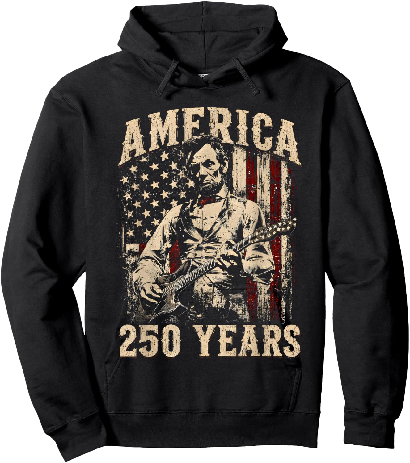 Vintage Abraham Lincoln Abe Lincoln Playing Guitar 250 Years Hoodie - Hoodie | Black