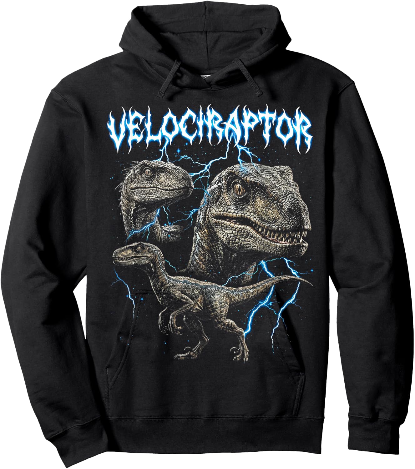 Velociraptor Vintage 90s Heavy Metal Retro Dinosaur Lover Hoodie - Hoodie | Black