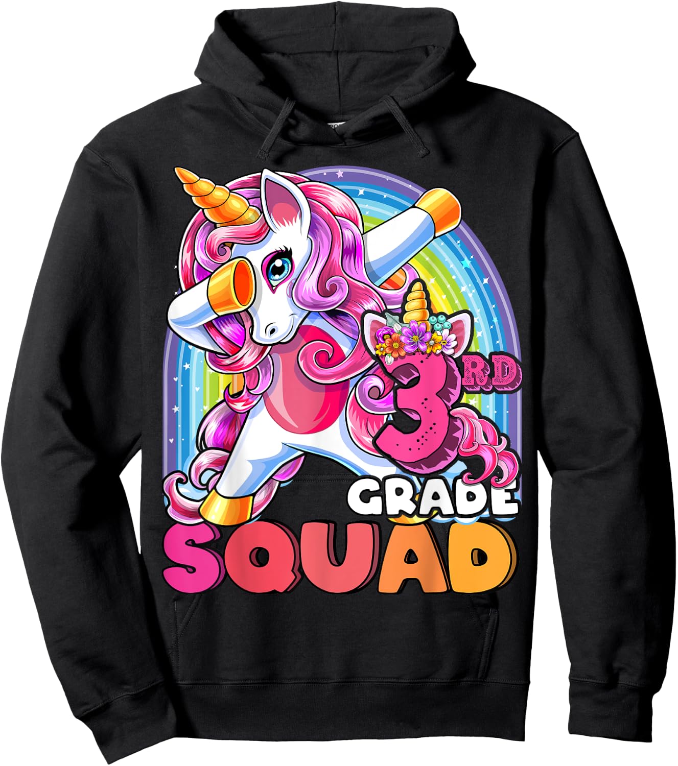 3rd Grade Squad Dabbing Unicorn Back to School Girls Gift Hoodie - Hoodie | Black