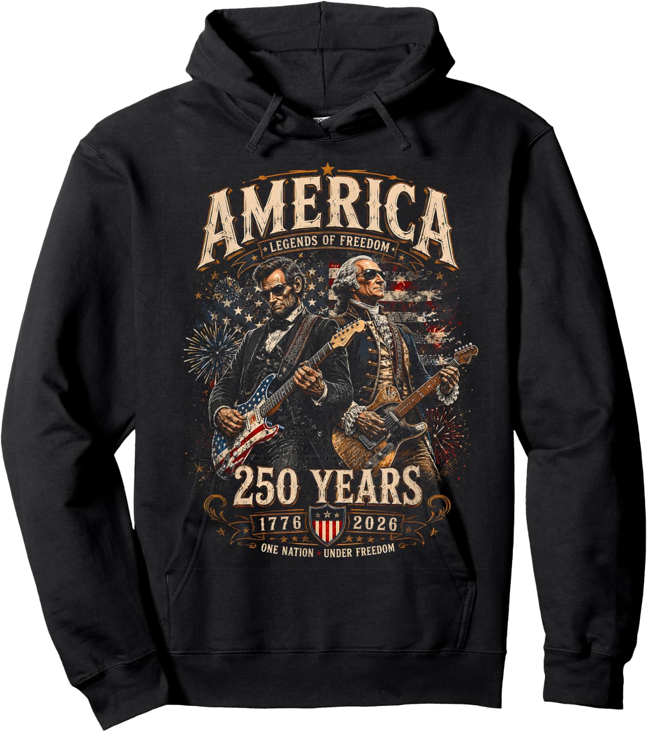 George Washington Playing Guitar Abe Lincoln 250th America Hoodie - Hoodie | Black