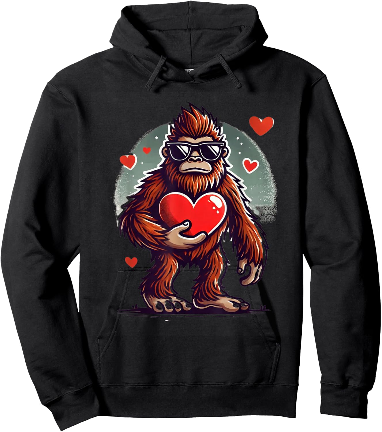 Funny Valentines Day Bigfoot Heart Sunglasses Sasquatch Hoodie - Hoodie | Black