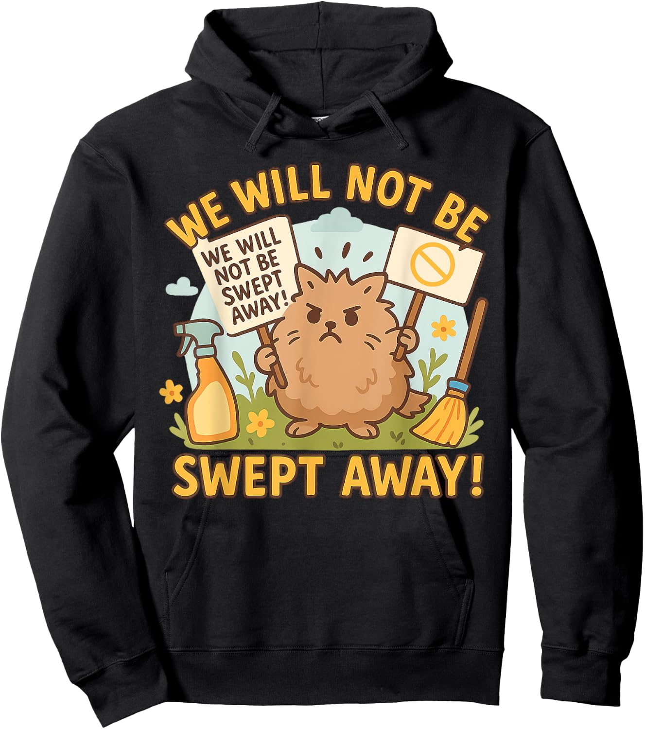 Spring Cleaning Humor: Dust Bunny Protest Design Hoodie - Hoodie | Black