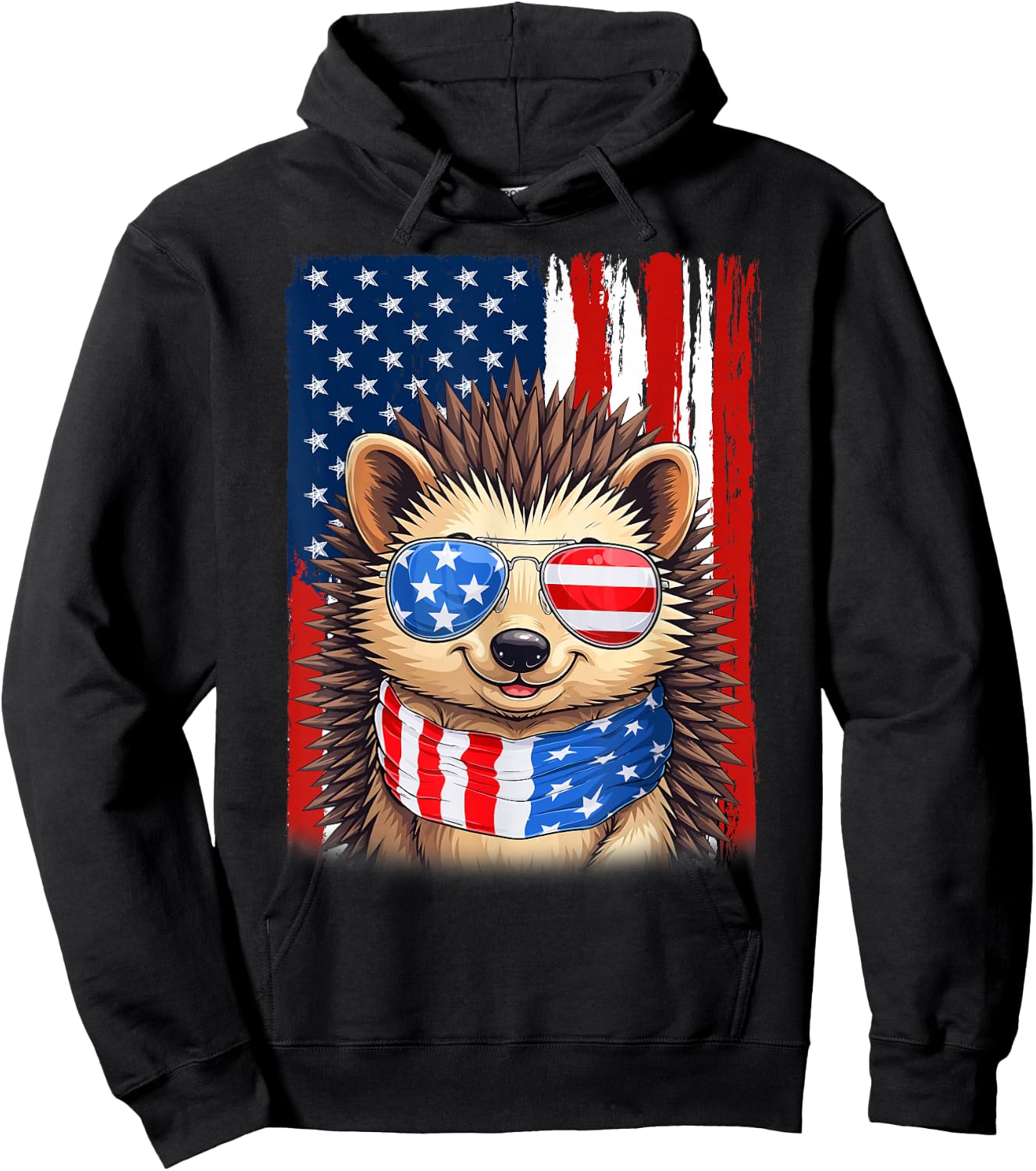 Hedgehog US America Flag Men Women 4th of July Patriotic Hoodie - Hoodie | Black