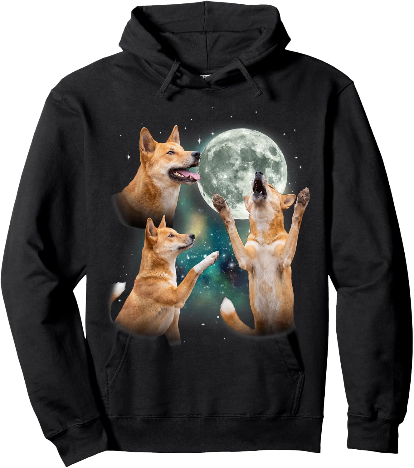 Three Dingo Moon | Funny Wild Canine Wildlife Meme Hoodie - Hoodie | Black