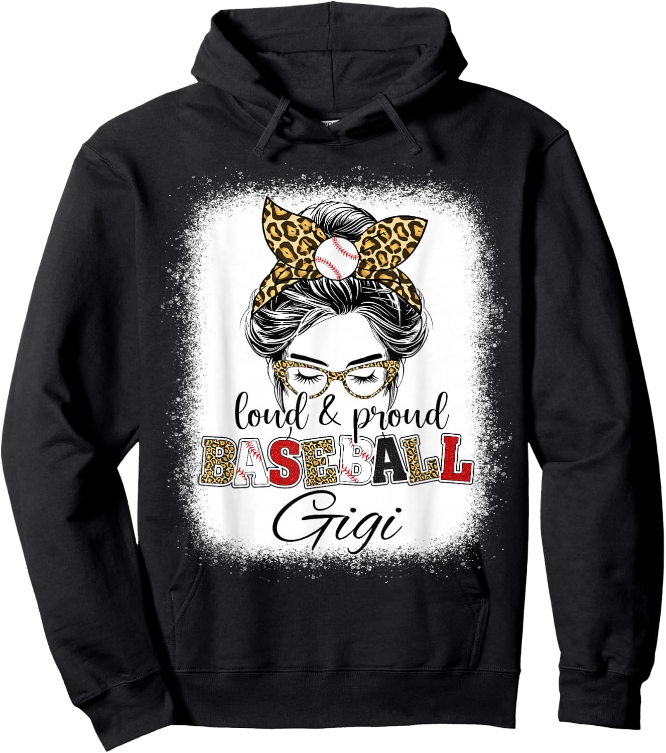 Loud and Proud Baseball Gigi messy bun leopard girls Hoodie - Hoodie | Black