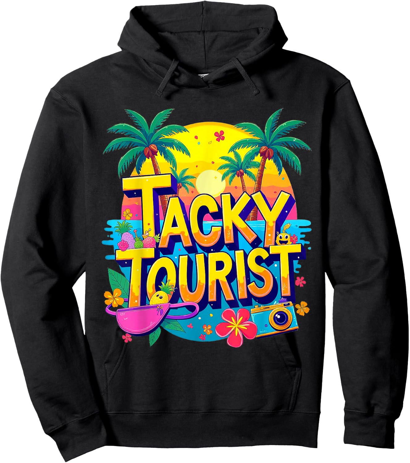 Funny Tourist Shirt & Vintage Hawaiian Accessories -Kids Tacky Tourist - Black, Small, Short Sleeve Hoodie - Hoodie | Black
