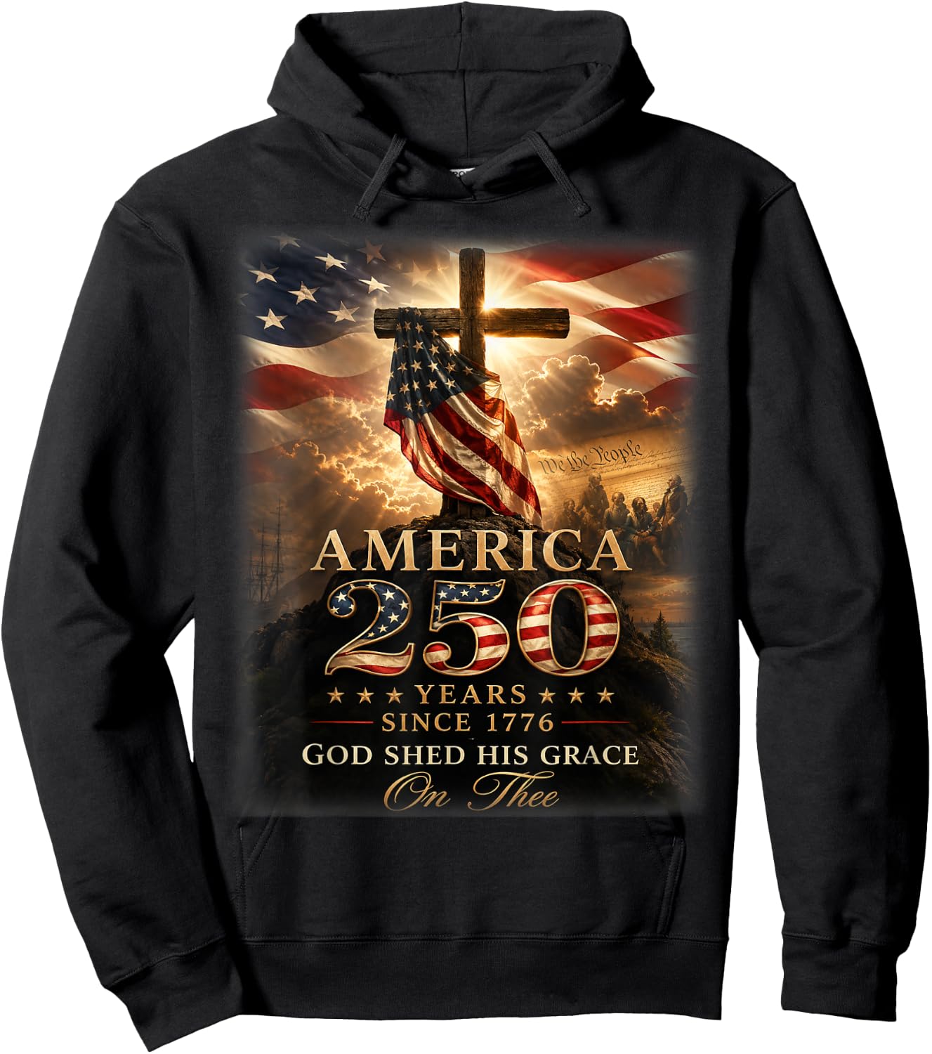 Retro America Flag God Shed His Grace On Thee 250 Years Hoodie - Hoodie | Black