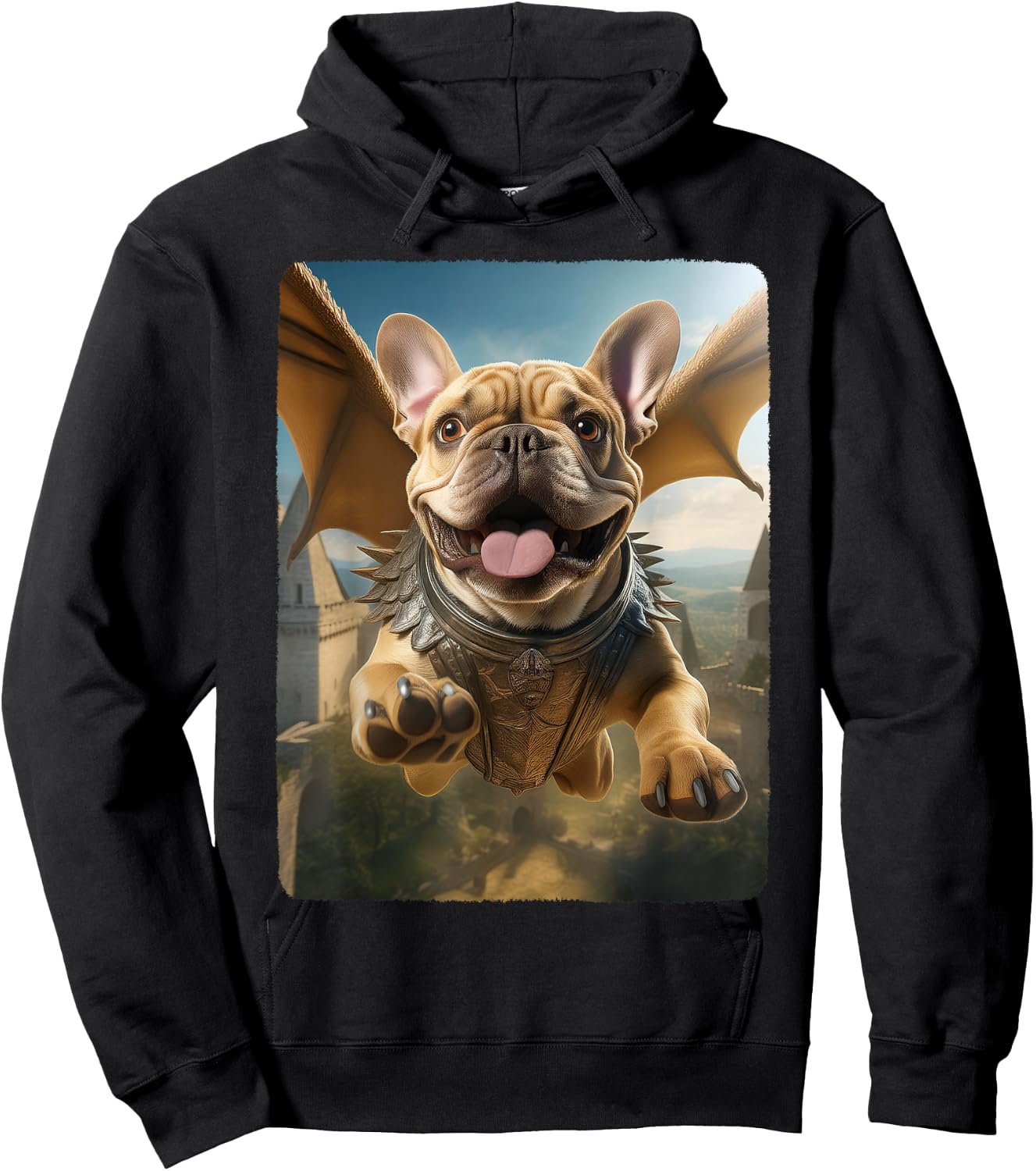 Frenchie Flying Cute Fantasy From Dog House to Sky Dragon Men Women Girls Kids Hoodie - Hoodie | Black
