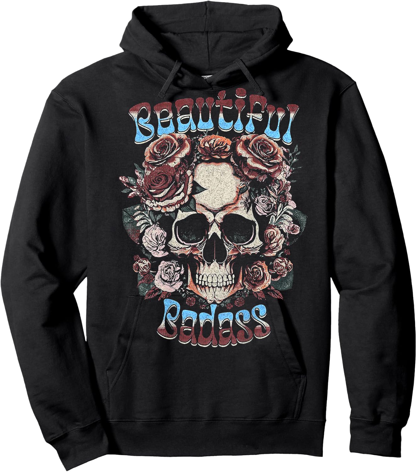 Beautiful Badass Floral Skull (on back) Hoodie - Hoodie | Black