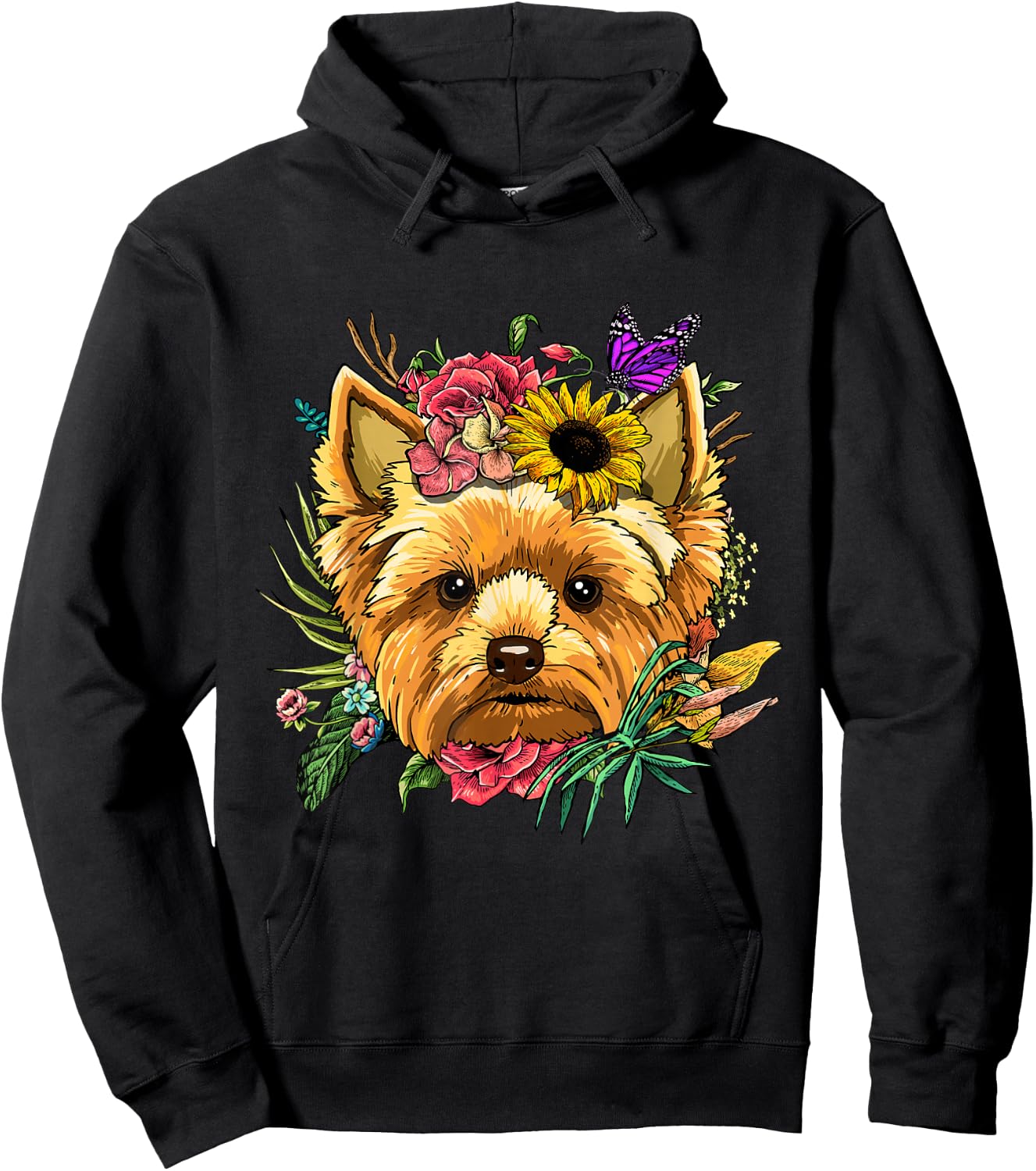 Floral Yorkshire Terrier Shirt Yorkie Dog Face Yorkie Lover Hoodie - Hoodie | Black