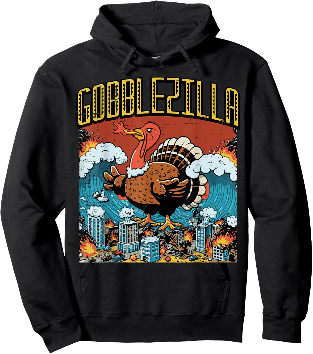 Thanksgiving Gobblezilla Funny Turkey Day Men Kids Women Hoodie - Hoodie | Black