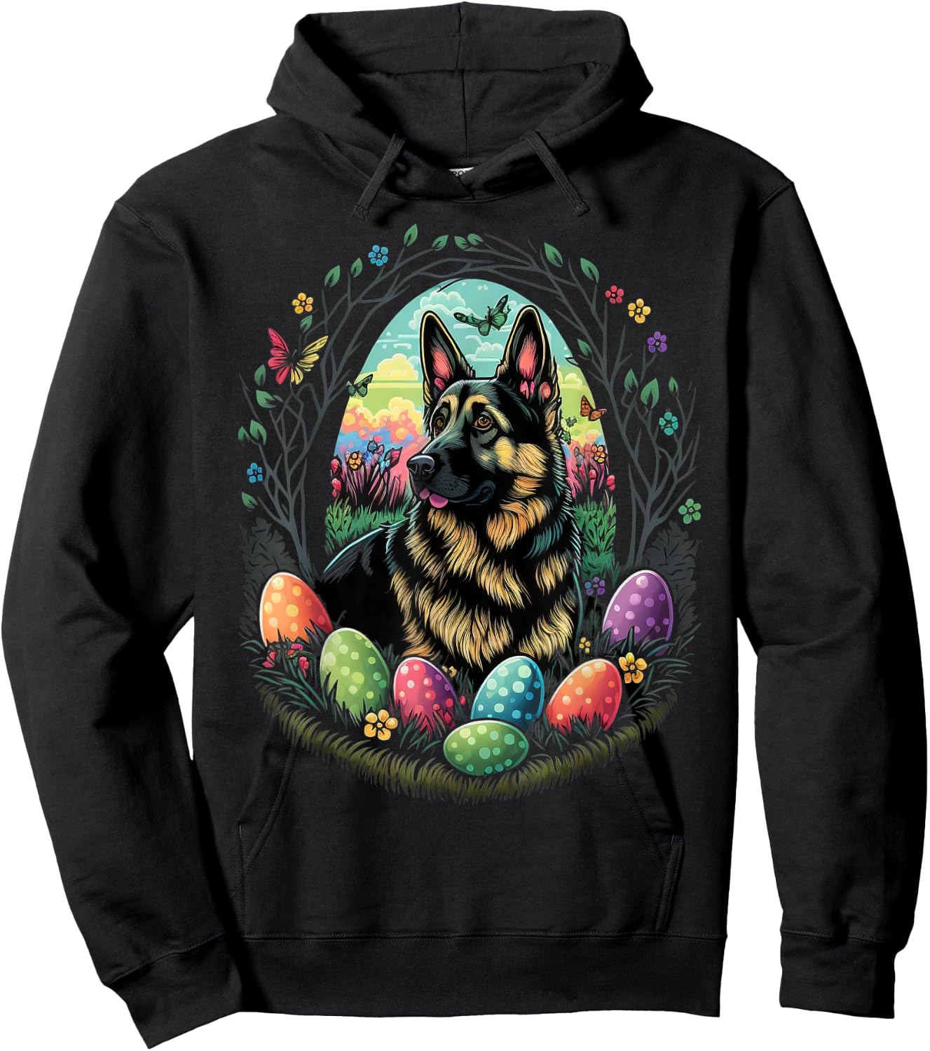 Easter Alsatian Bunny Eggs Dog on Easter German Shepherd Hoodie - Hoodie | Black