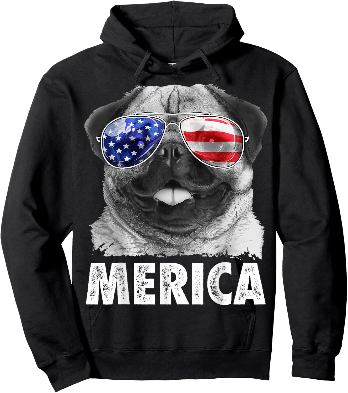 Pug 4th of July Shirts Merica Men Women USA American Flag Hoodie - Hoodie | Black