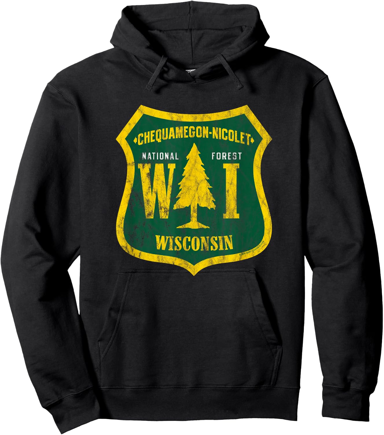 Chequamegon Nicolet National Forest Shield Vintage Look Hoodie - Hoodie | Black