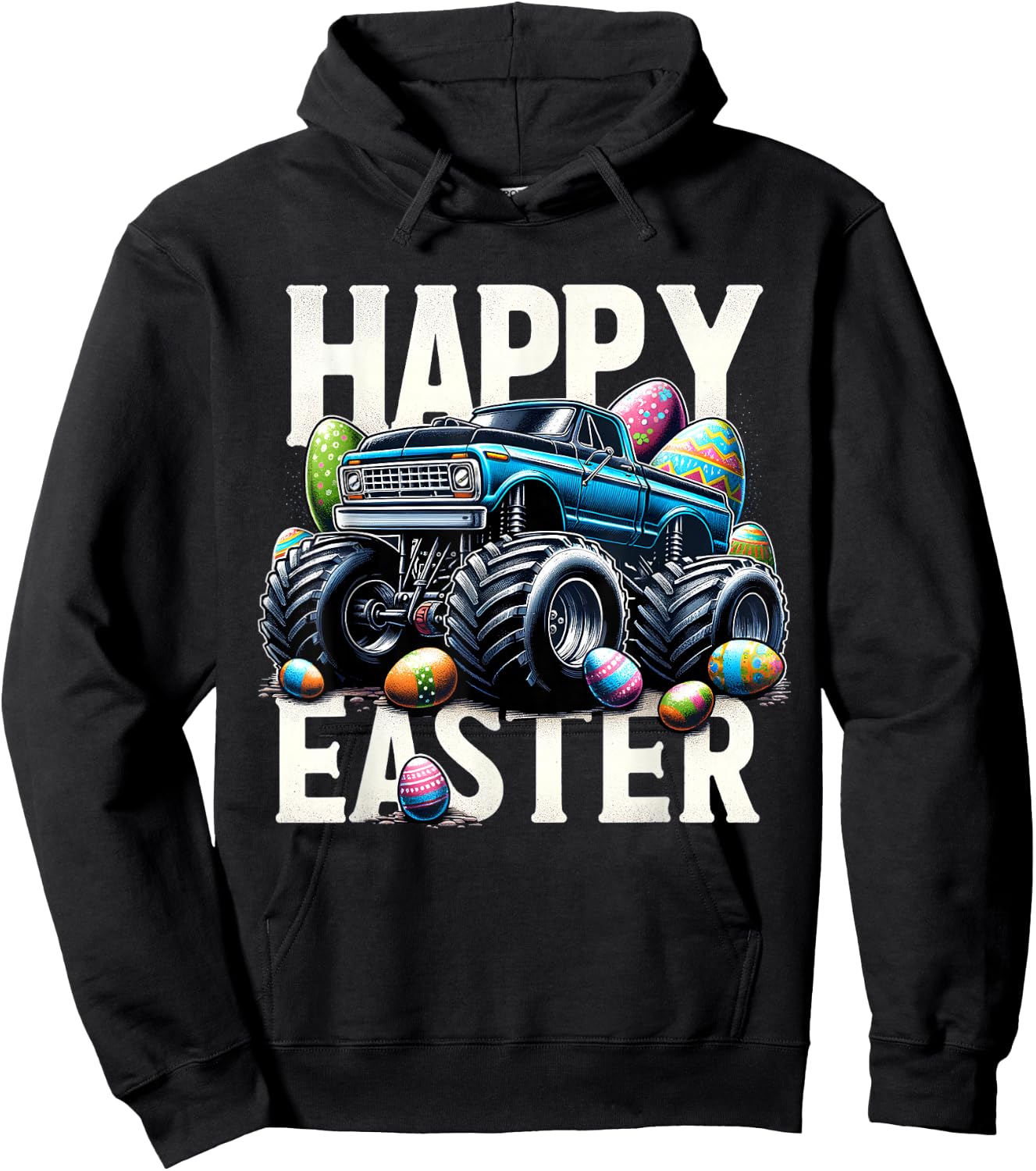 Boys Happy Easter Monster Truck Easter Eggs Hunt Toddler Kid Hoodie - Hoodie | Black