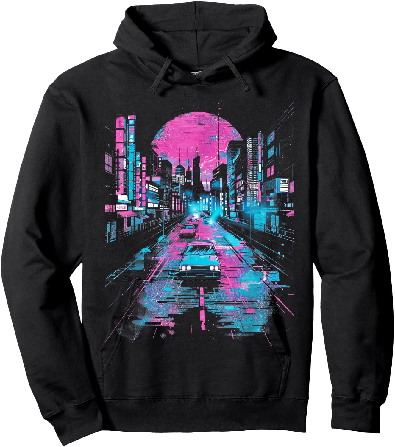 Vaporwave Tokyo Lofi Abstract City Lights Hoodie - Hoodie | Black