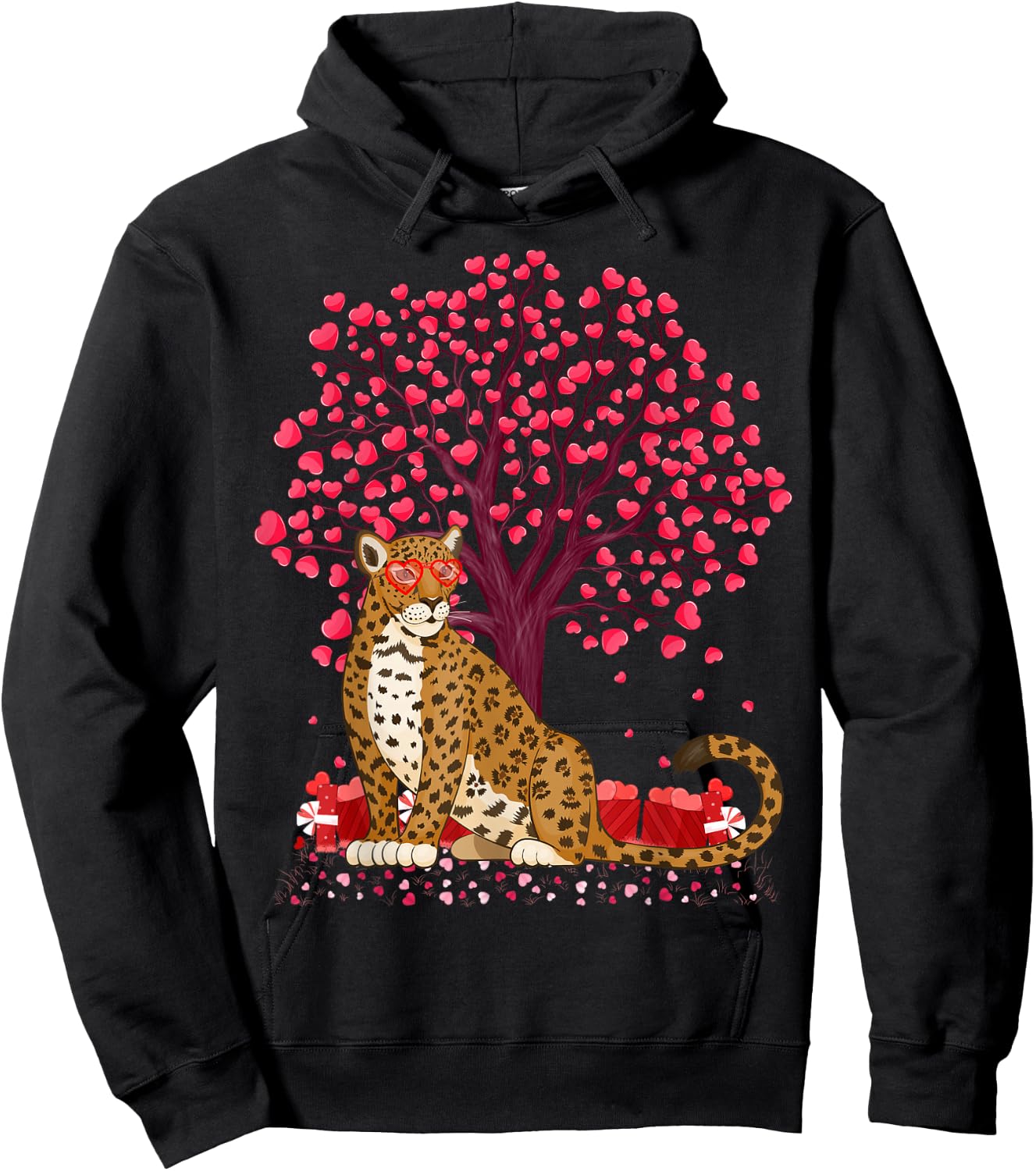 Jaguar Lover Heart Tree Jaguar Valentine's Day Hoodie - Hoodie | Black