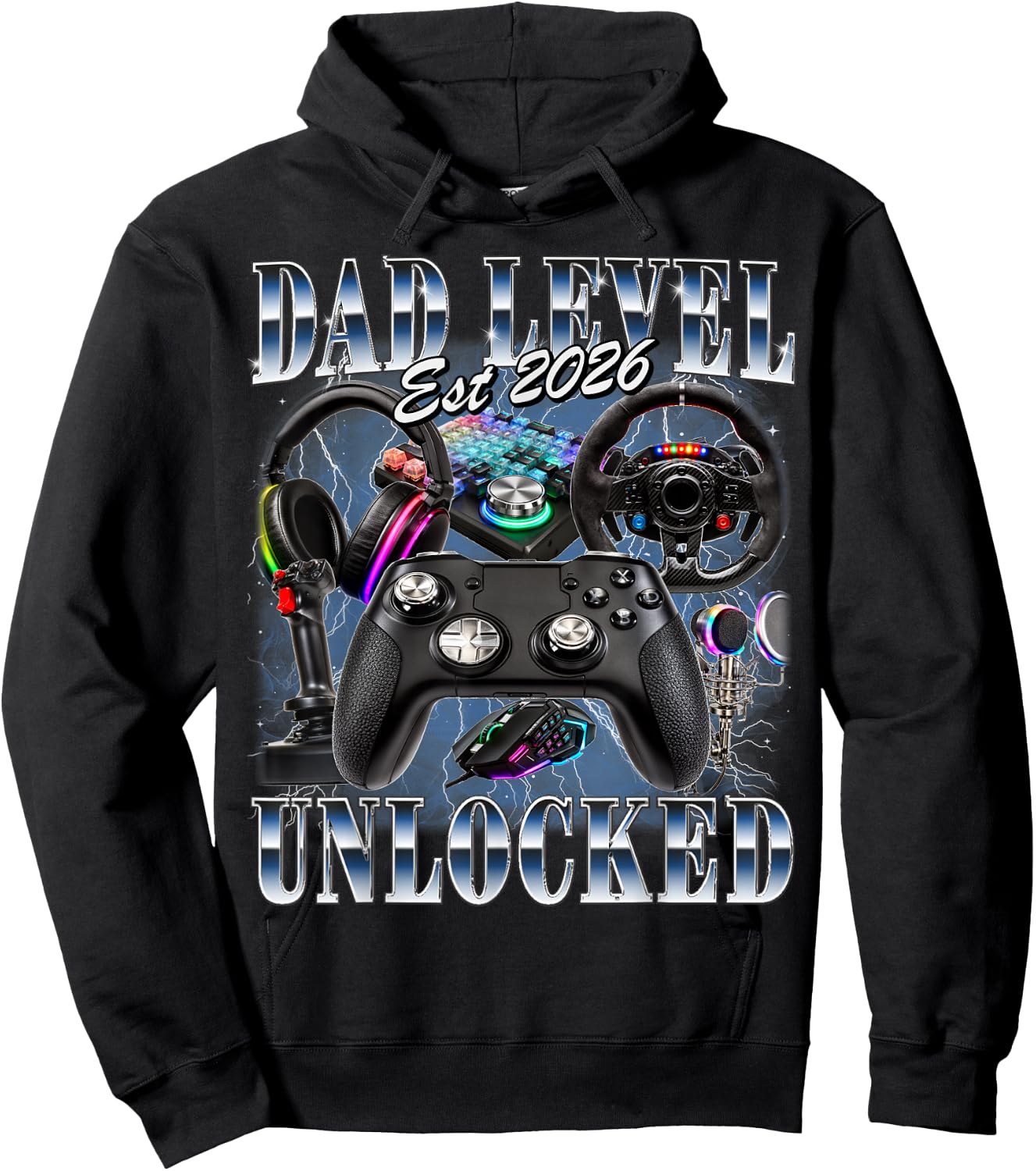 Dad Level Unlocked Est 2026 Gamer First Time Daddy to Be Hoodie - Hoodie | Black