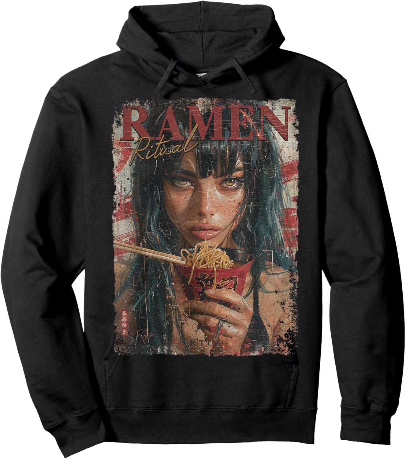 Pin-up Girl Ramen Noodle Anime Manga Asian Ramen , black Hoodie - Hoodie | Black