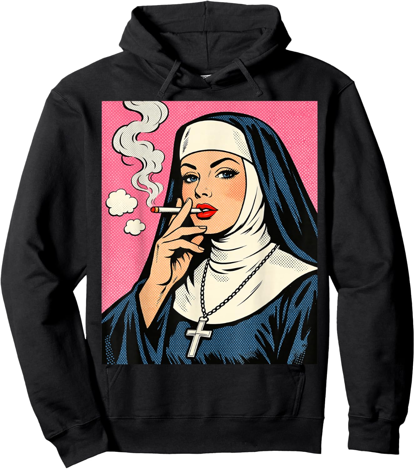 Nun Smoking a Cigarette pop Art Hoodie - Hoodie | Black