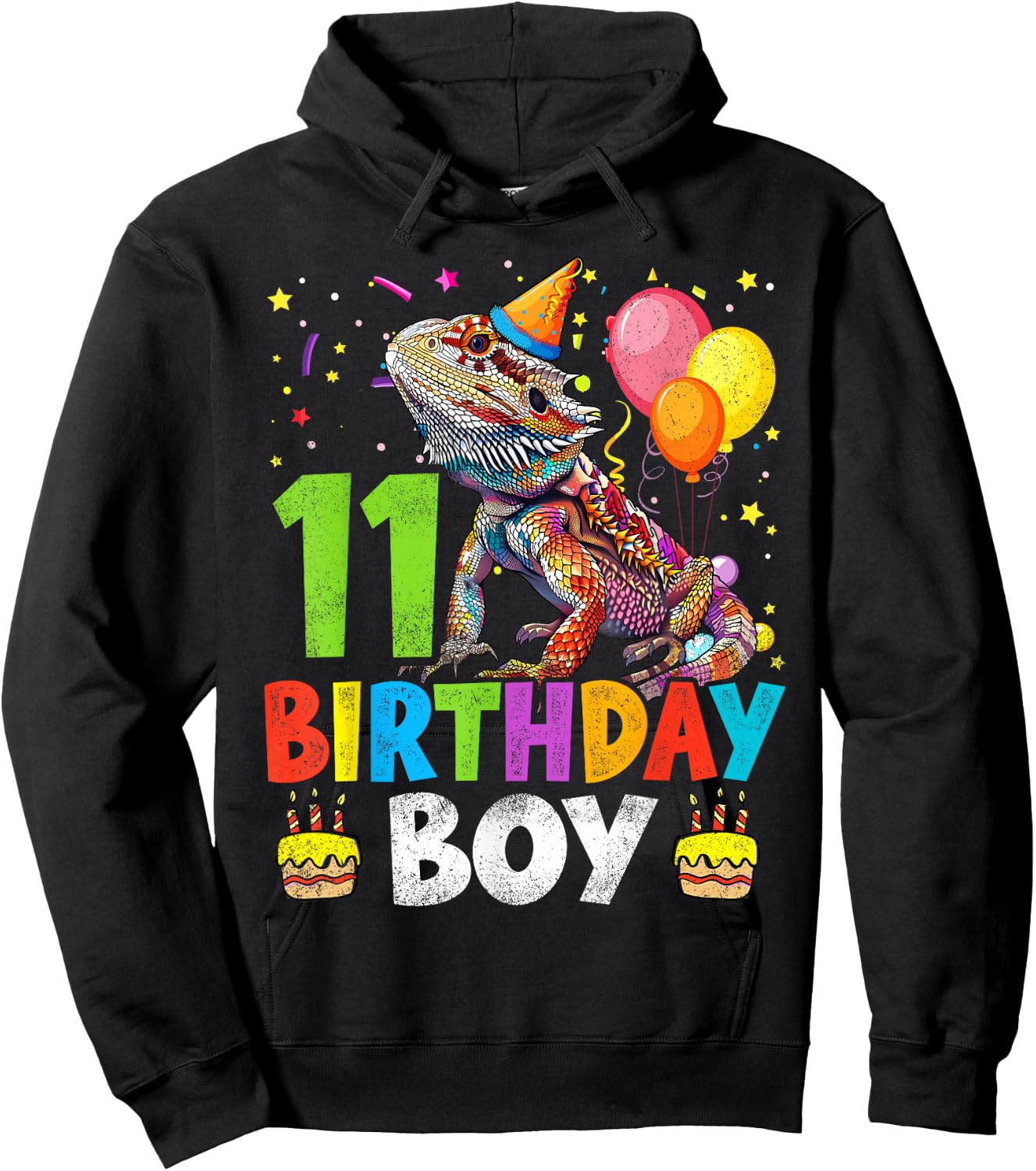 11th Birthday Boy Bearded Dragon 11 Years Old Bday Party Hoodie - Hoodie | Black