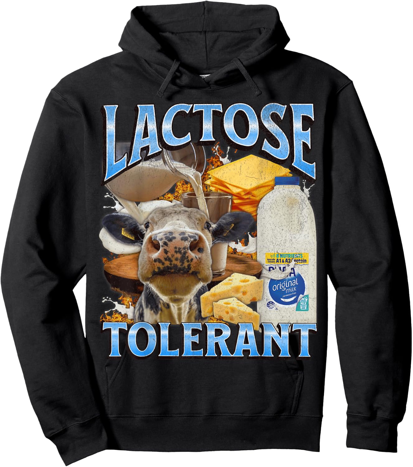 Lactose Tolerant Funny IBS Meme Bootleg Graphic Hoodie - Hoodie | Black