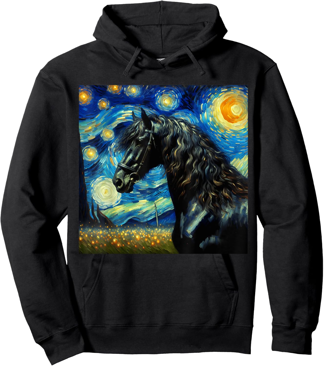 Friesian Horse Starry Night Horse Hoodie - Hoodie | Black