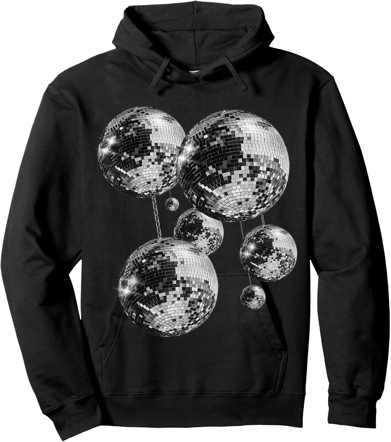 Black and White Disco Ball Pattern 70s 80s Retro Vintage , black Hoodie - Hoodie | Black